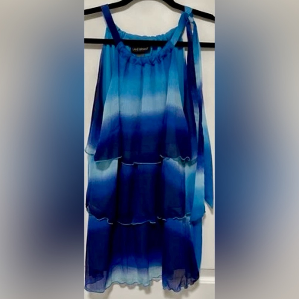 Lane Bryant Blue Ombré Tiered Chiffon Blouse Sleeveless Swing Top Size 16 - Picture 4 of 14